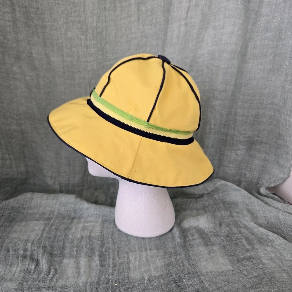 Vintage Child's Rain Sun Bucket Hat Sloping Brim w/ Striped Hatband Foldable OS